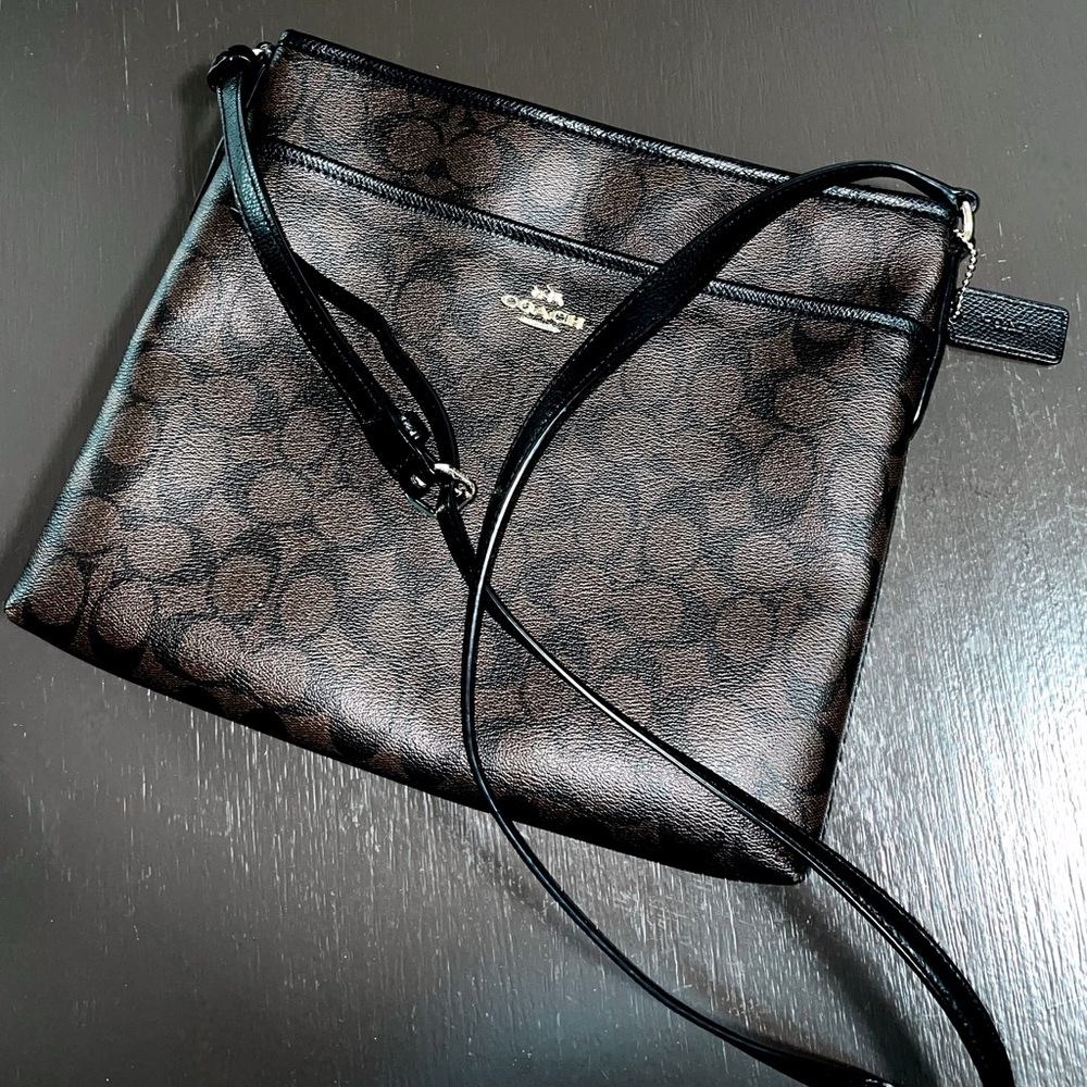 Coach - Dark Brown PVC Leather Signature Canvas Crossbody Shoulder Bag